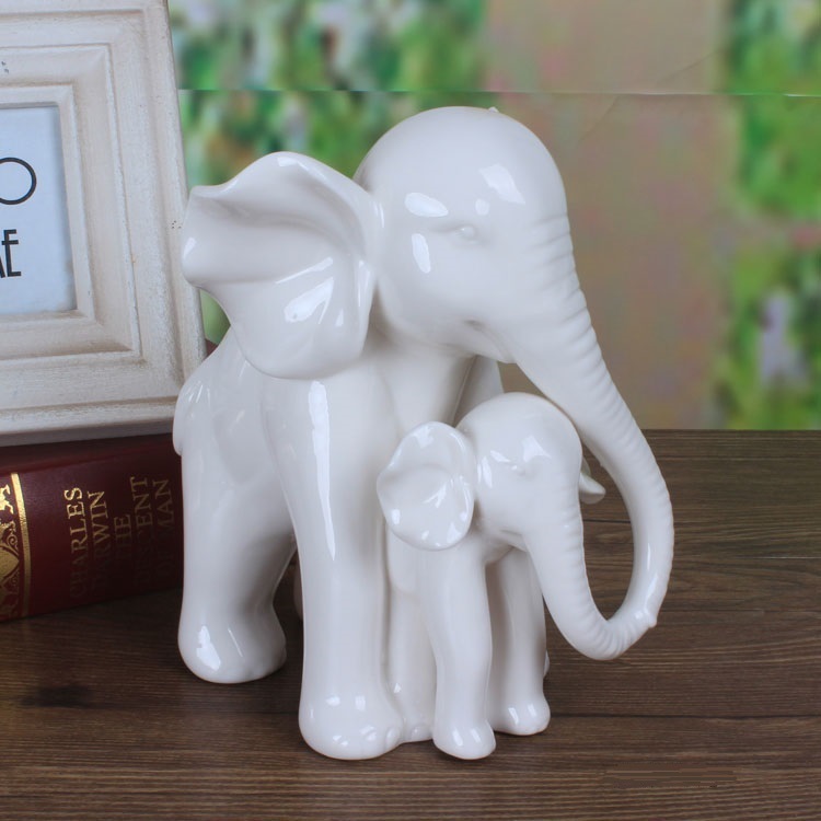 Art Craft Mother'S Day - Aanrakende witte jade porseleinen olifant moeder