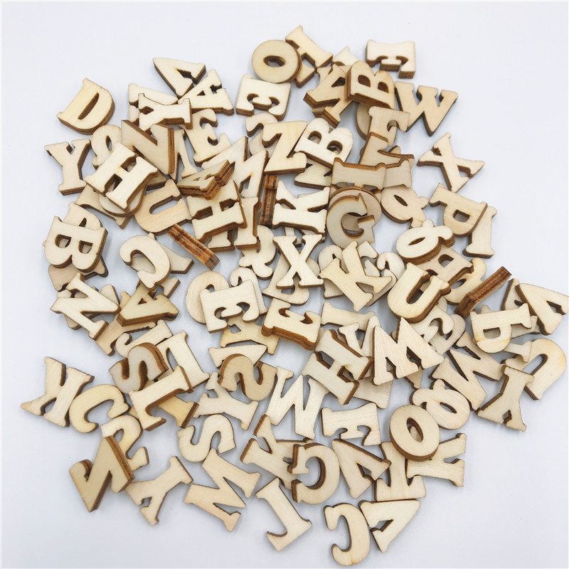 Art And Craft Letter Z - 100/200/400PCS Mini Onvoltooide Houtsnippervormen Alfabet 15mm