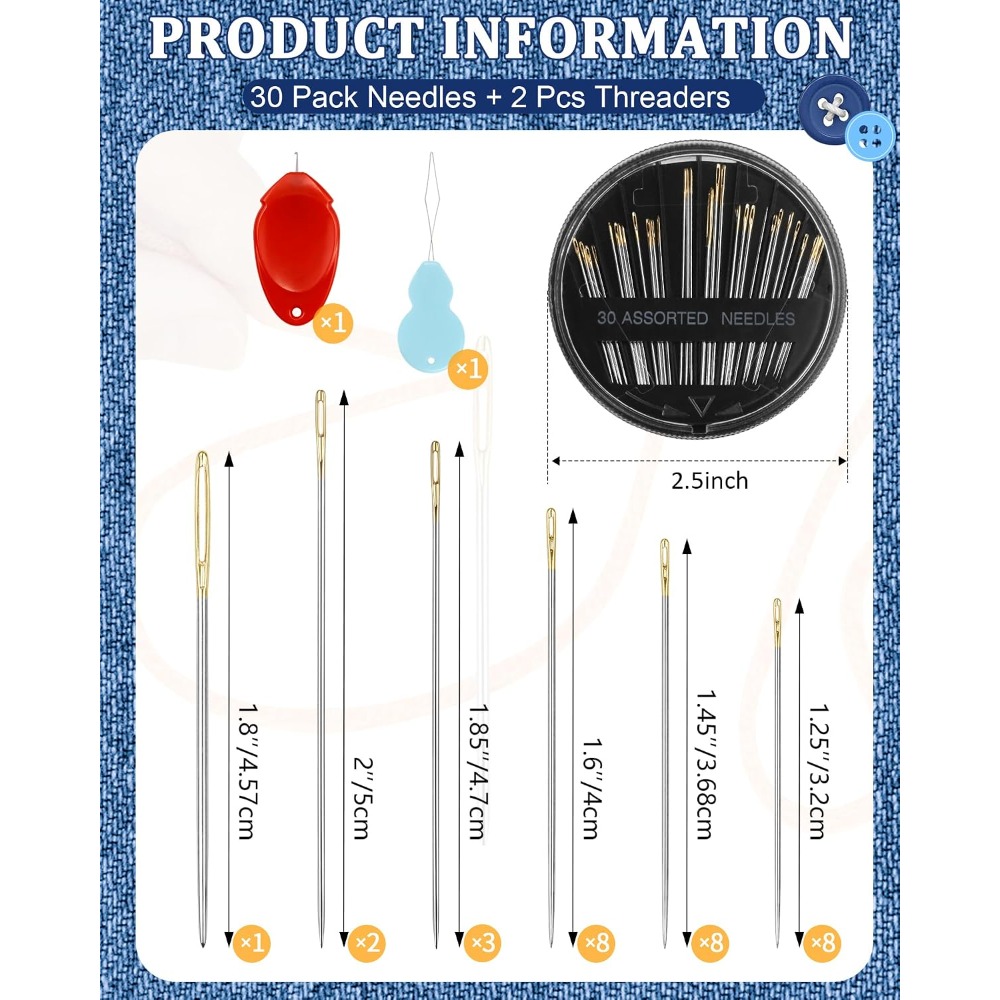 Art Craft Project - 30-delige set stalen handnaalden, 6 maten,