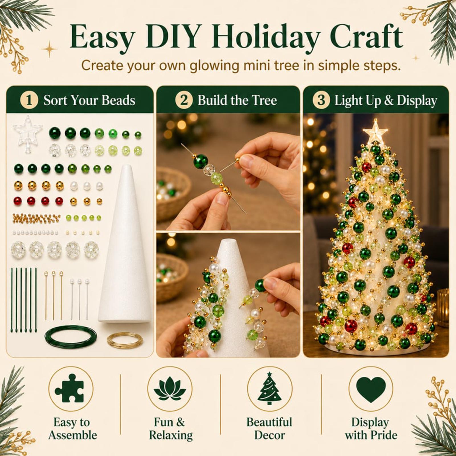 Art Craft Tree - Kerstboom knutselset met kralen, DIY 3D